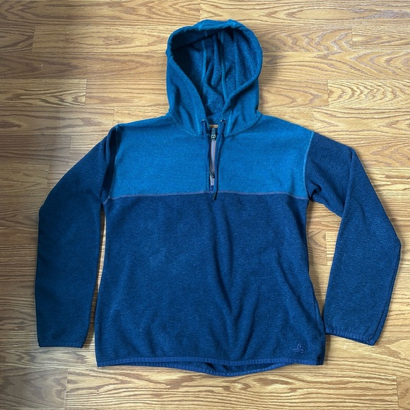 Prana Tops - Prana Blue 1/4 Zip Liora Fleece Hoodie Sweatshirt Size Medium
